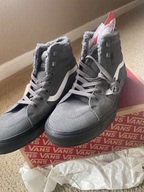 Vans Men’s High-Top Sneakers in Gray with White Stripe